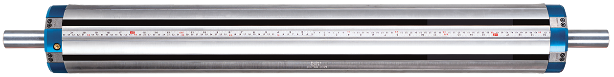 Double E external element strip shafts for multiple slit rewinding.